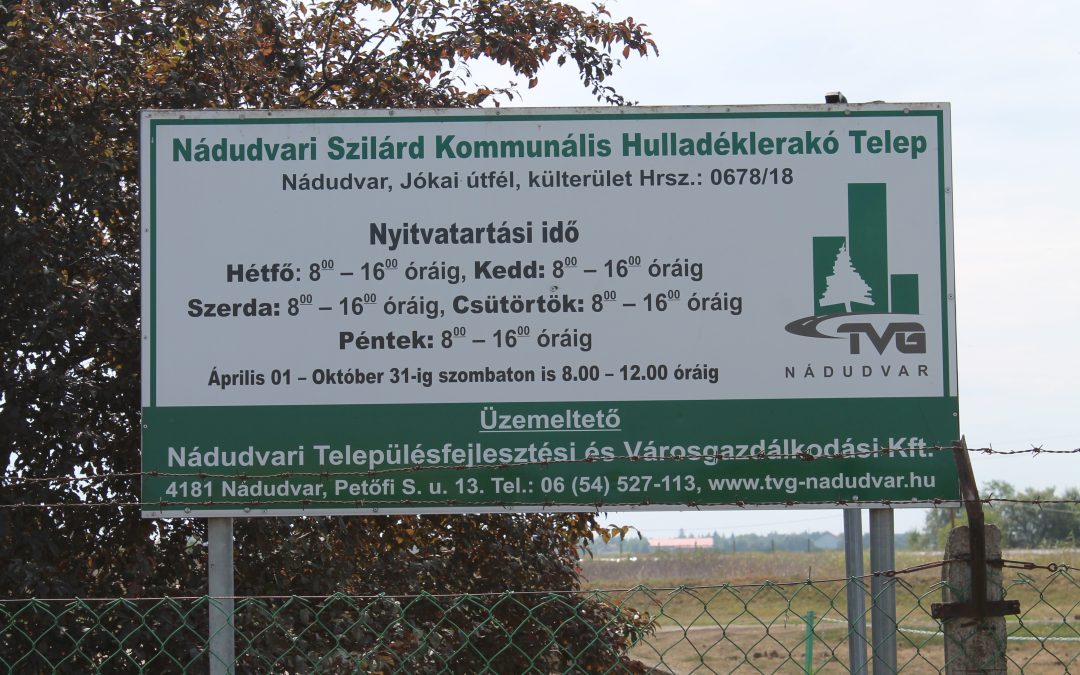 A Nádudvari Hulladéklerakó szeptember 18-án  8:00-12:00-ig lesz nyitva, 19-én pedig  zárva lesz.