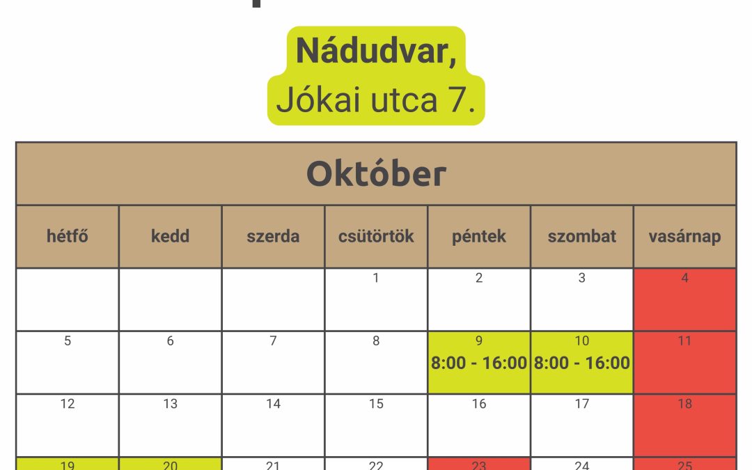 MOBIL HULLADÉKUDVAR – OKTÓBERI IDŐPONTOK